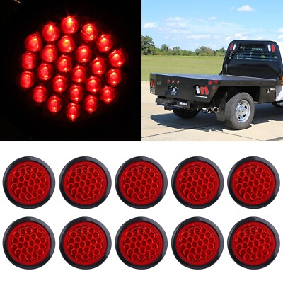 #ad 10x For Kenworth Peterbilt Rubber 4quot; Red 24LED Stop Turn Tail Brake Round Lights $40.79