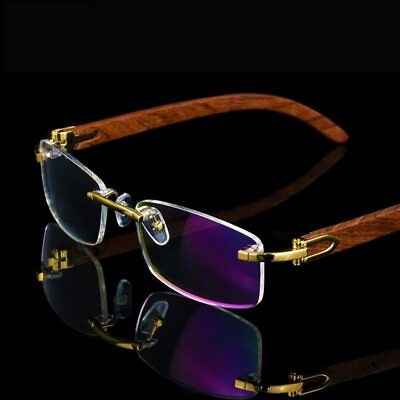 #ad 2022 New Wooden Frame Glasses Men Rimless Eyeglasses Eyecare Genuine Wooden Gold $58.90