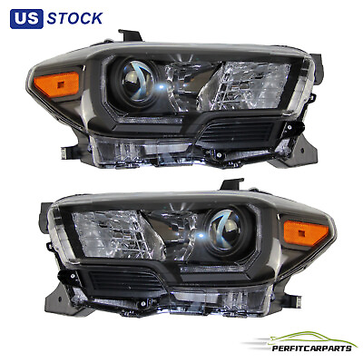 #ad Black Headlights Headlamps w LED DRL For 2016 2021 Toyota Tacoma LeftRight $105.29
