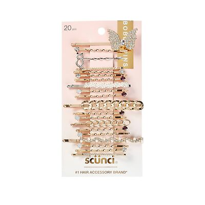 #ad Scunci Basic Colored Assorted Gold Rhinestone Elegant Hair Clips 20 Pieces $8.97