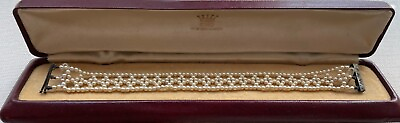 #ad Antique CIRO Woven Bracelet Faux Pearl Sterling Crystal Flapper Elegant Box 6.5quot; $200.00