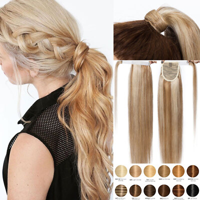 #ad Thick AAA 100% Remy Human Hair Ponytail Extensions Clip In Wrap Around Pony Tail $64.74