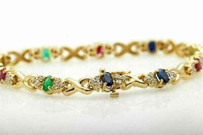 #ad Tennis Bracelet 15 Carat Women#x27;s Lab Created Sapphire 14k Yellow Gold Plated 7.5 $238.43