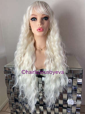 #ad white wig wavy with bangs 24 inch long heat ok $33.00