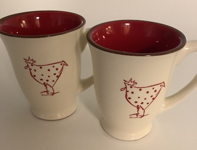 #ad TerraCotta Chicken Polka Dot Coffee Mugs Cups by Coastline Imports Set of Two $24.95