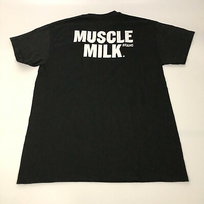 #ad Muscle Milk Mens T Shirt M Medium Black Logo Back Adult Short Sleeve Dry Blend $6.25