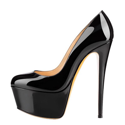 #ad Fashion Women#x27;s Shoes Round Toe High Heels Platform Pumps Patent Leather Heel $75.00