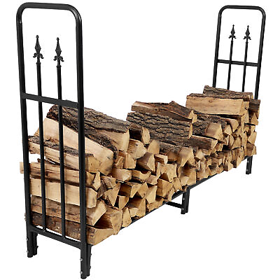 #ad 6 ft Decorative Steel Firewood Log Rack Black by Sunnydaze $94.95