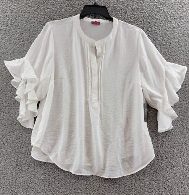 #ad VINCE CAMUTO Plus Ruffle Sleeve Top Women#x27;s 2X New Ivory Pullover style $30.96