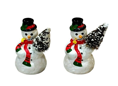 #ad DEPT 56 Snow Village Snowmen with Christmas Trees Set of 2 A Tree For Me NO BOX $7.88