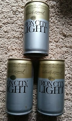 #ad 3 VINTAGE Iron City Light Crimped Steel EMPTY Beer Cans $7.99