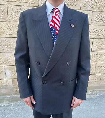 #ad 1950s vintage handtailored bespoke classic all worsted striped db gangster suit $104.99
