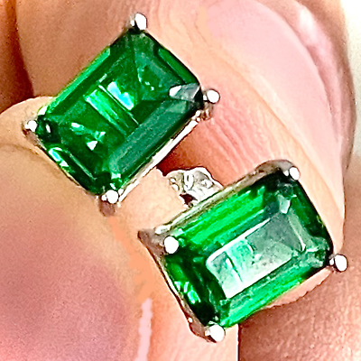 #ad Green Emerald Earrings Sterling Silver 925 Stud Earrings for Women lab created $14.38
