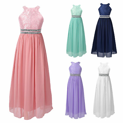 #ad Kids Flower Girl Dress Wedding Bridesmaid Party Maxi Gown Chiffon Floral Dresses $21.70