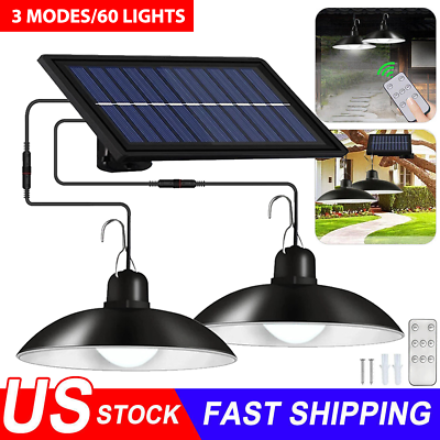 #ad Double Head LED Pendant Light Solar Power Outdoor Indoor Garden Yard Shed Lamp $17.89