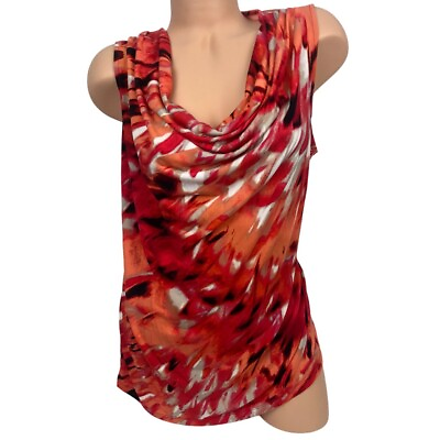 #ad Calvin Klein Multicolor Cowl Neck Tank Top 2X Printed Sleeveless Draped Blouse $19.50