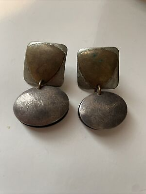 #ad Vintage Marjorie Baer Stamped MB SF Dangle Copper Silver Tone Pierced Earrings $16.99