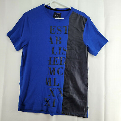 #ad Guess Mens Size M Blue Cotton S S Crew Neck Patched Letters T Shirt $19.99