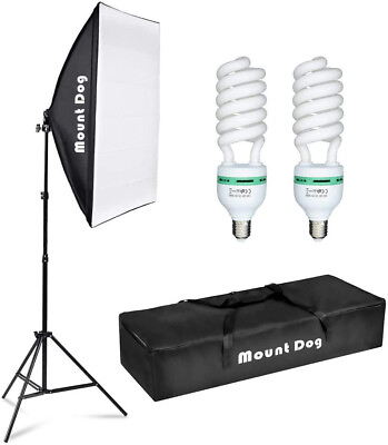 MountDog Softbox Photography Lighting Kit 2 Bulbs 1 Stand 95W 5500K $44.99