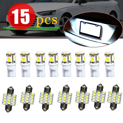 #ad 15x Car Interior LED Bulbs For Dome Map Light License Plate Lamp Kit Accessories $13.41
