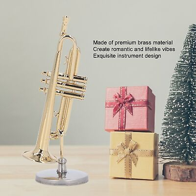 #ad Miniature Trumpet Brass Romantic Vibes Mini Trumpet Model With Stand Case DGD $17.18