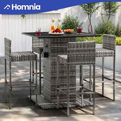 #ad 5 Piece Wicker Outdoor Patio Furniture Dining Set Large Storage w Bottle Opener $225.00