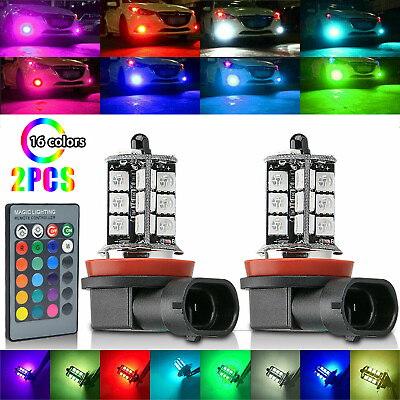 #ad 2pcs LED Fog Light Bulbs H8 H9 H11 Light 16 Color Changing RGB Remote High Power $11.98