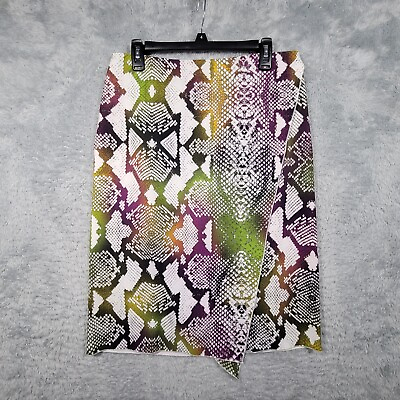 #ad Worthington Skirt Womens 10 Rainbow Snake Print Faux Wrap NWT 32x25 $19.99