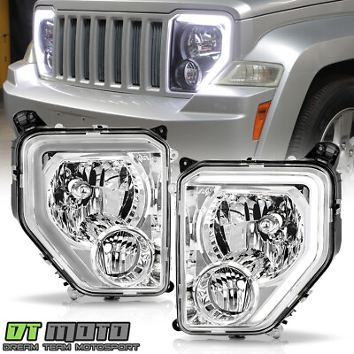 #ad For 2008 2012 Jeep Liberty Upgrade Style Chrome LED Tube Headlights w Fog Lamp $158.99
