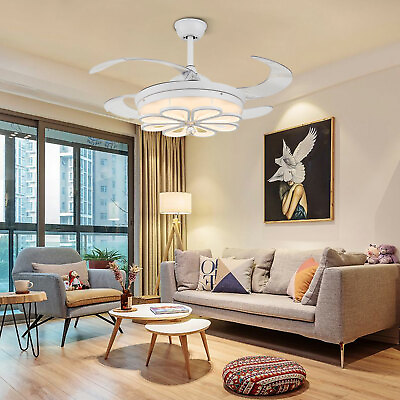 Remote Ceiling Fan Light 42inch Modern LED Retractable Blades Chandelier Lamp $99.00