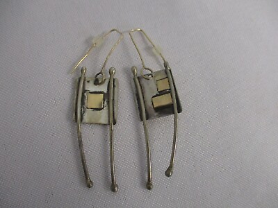 #ad 1999 SIGNED SUE BROWN GORDON STERLING w 14K GOLD ABSTRACT PIERCED EARRINGS 1 5 8 $150.00
