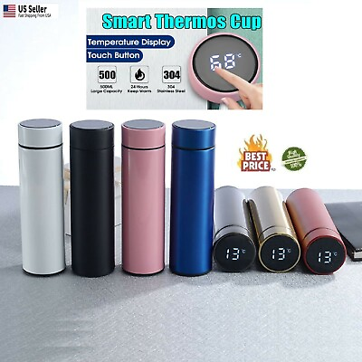 #ad Smart Insulated Mug Stainless Steel Vacuum Cup Thermos Bottle LED Display 16 oz $15.99