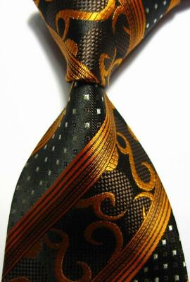 #ad Hot Classic Paisley Gold Brown Black JACQUARD WOVEN 100% Silk Men#x27;s Tie Necktie $8.99