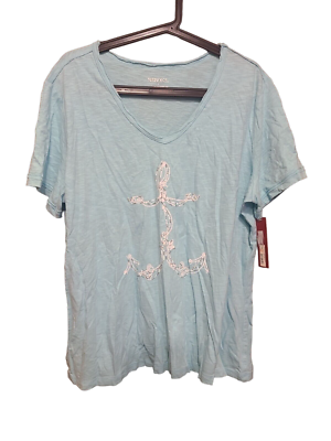 #ad Merona Size 1 1X Anchor Shirt Top Blue Nautical Ocean Beach Short Sleeve NWT $10.00