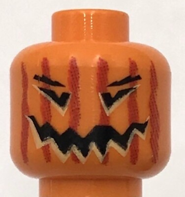 #ad Lego New Orange Minifigure Head Pumpkin Jack O#x27; Lantern w Vertical Lines Part $1.99