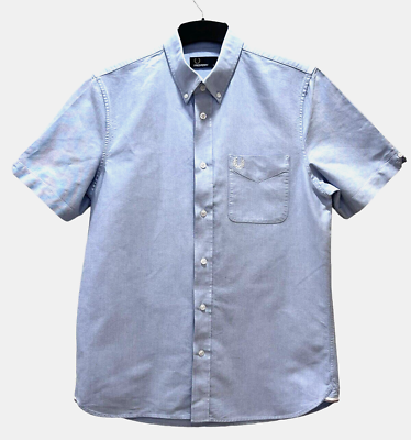 #ad FRED PERRY Shirt Size Medium M Blue Button Fastening Cotton Summer Shirt VGC GBP 13.90