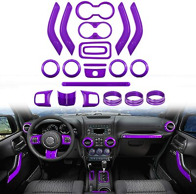 #ad 21x Car Interior Decoration Trim Cover Kit for Jeep Wrangler JK 2011 2018 Purple $78.85