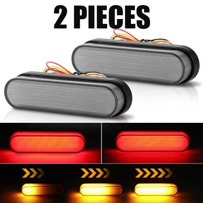 2x Red Amber LED 4quot; Truck Trailer Brake Stop Flowing Turn Signal Tail Light DRL $17.98