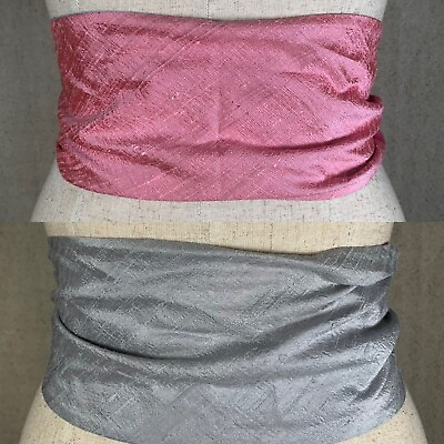 #ad Vintage Waist Belt Fabric Womens Wide Pink Gray Reversible Tie Waist Lagenlook $19.54