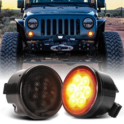 #ad Pair LED Turn Signal Amber Lights For Jeep Wrangler JK JKU 2007 2018 Sealed Beam $19.99