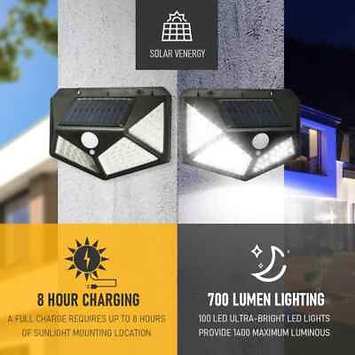 #ad 100 LED Wall Lights Outdoor Solar Lamp PIR Motion Sensor Solar Powered Sunlight $12.90