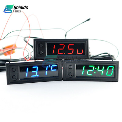 #ad 12V 3 in 1 Car Electronic Clock Temperature Voltage Gauge Thermometer Voltmeter AU $13.29