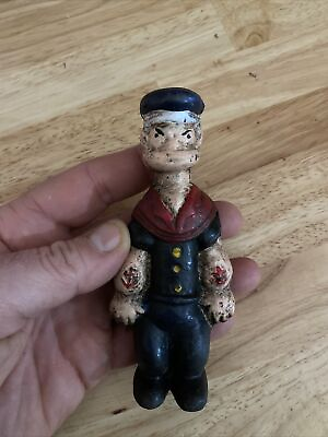 #ad Popeye Cast Iron Piggy Bank METAL Navy Collector Patina Figurine Paperweight WOW $43.69
