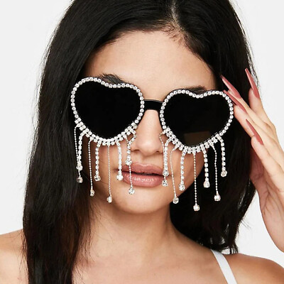 #ad Oversized Women Lovely Sunglasses Retro DIVA Luxury Tassel Rhinestones Glasses $8.99