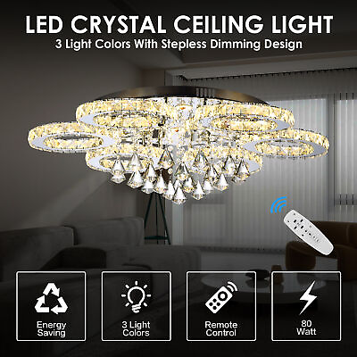 #ad Ceiling LED Crystal Chandelier with Remote 3 Colors Pendant Lights Living Room $63.89