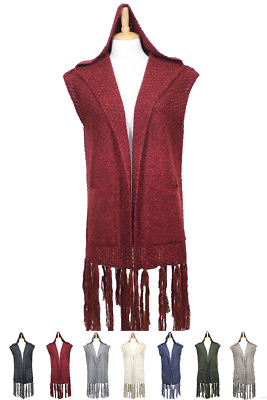 #ad ScarvesMe Women Fashion Hooded Vest Wrap Fringe with Pocket $29.99