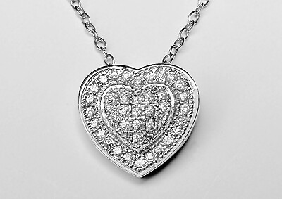 #ad 925 Sterling Silver Micro Pave Setting Heart Pendant Charm Chain 18quot; $20.95