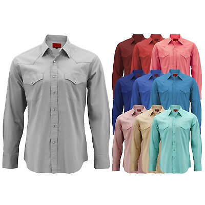 #ad Men#x27;s Pearl Snap Button Long Sleeve Western Slim Fit Stretch Cowboy Dress Shirt $30.40