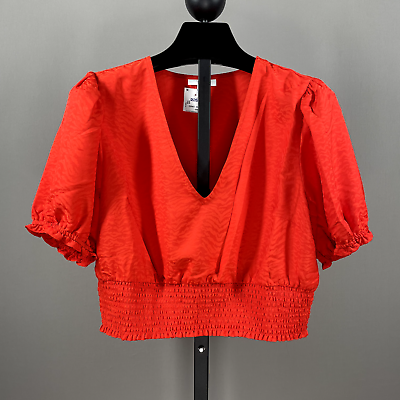 #ad NEW Bar III Orange Crop Top Shirt Womens Large 3 red animal print boho $14.99