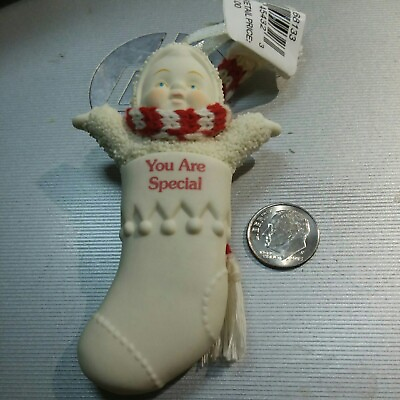 #ad Vintage Mini DEPT 56 SNOW Porcelain Ornament quot;YOU#x27;RE SPECIALquot; Stocking $9.99